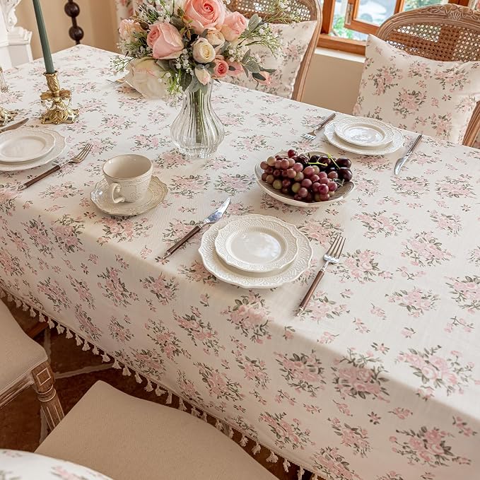 VClife Shabby Chic Pink White Floral Tablecloth - Image 9