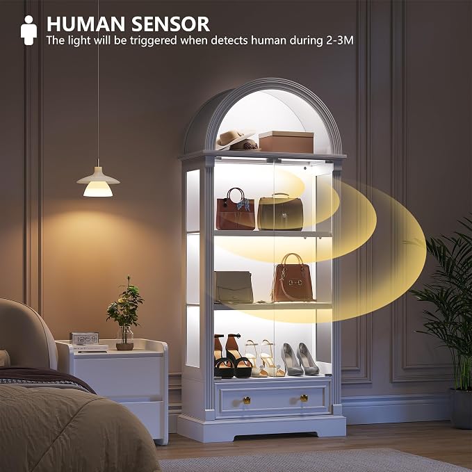Arched Display Cabinet with Glass Doors, 4-Tier Display Case - Image 5