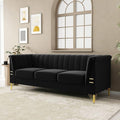83.46" W Black Velvet Sofa Couch by yunqishiHOME