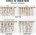 Extra Long Black Vintage Floral Linen Curtains Farmhouse 2 Panels | Elisa Series - Image 4