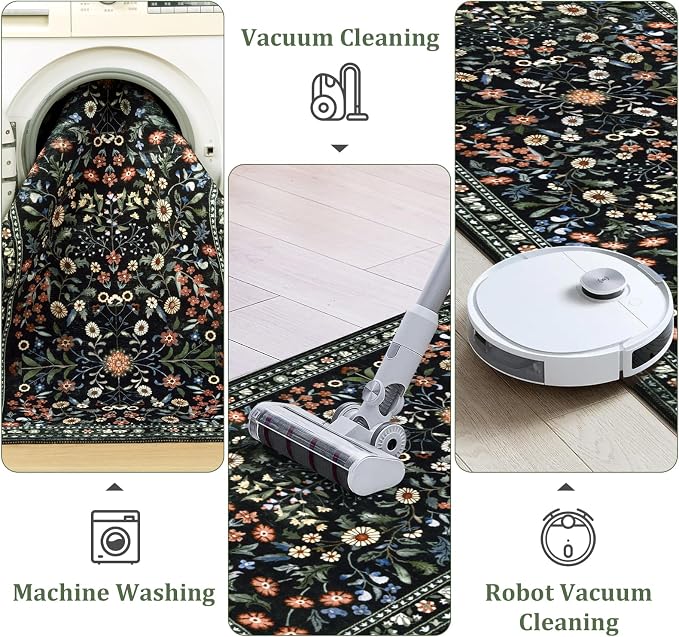 Yamaziot 2x8 Washable Hallway Runner Rug Non Slip Carpet, Colorful Black | Soft - Image 5