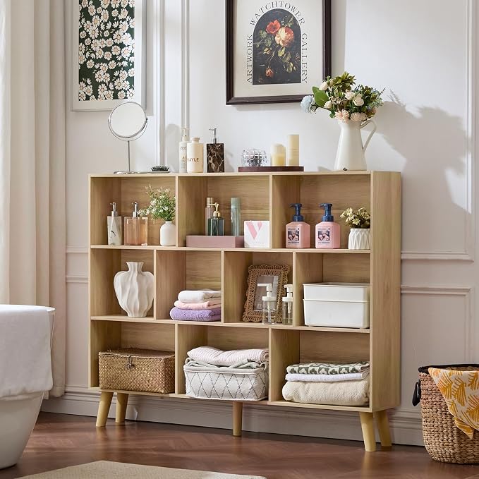LEYAOYAO 10 Cube Bookshelf, 3 Tier Vintage 55" Wide Bookcase - Image 8