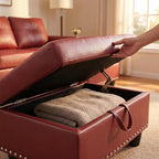 97.5" Red L Shaped Couch Set Leather, Modular Sectional Couches - Image 4