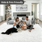 Area Rug Living Room Bedroom: 4x6 Fluffy Plush Shag Carpet Ivory | - Image 4