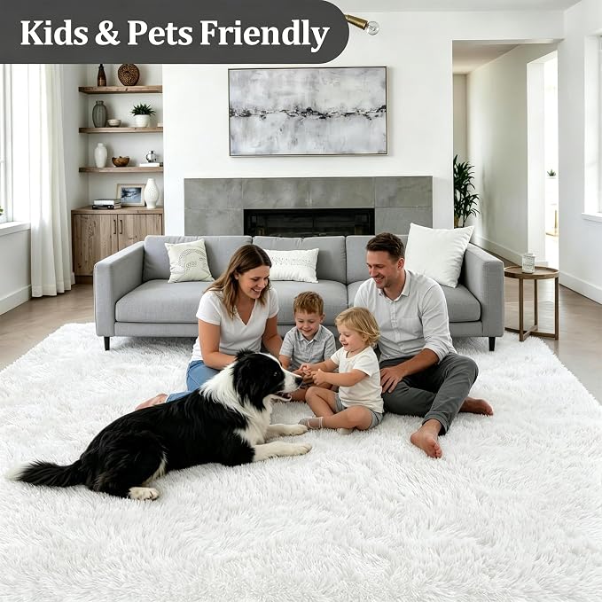 9x12 Area Rug Living Room Bedroom: Fluffy Plush Shag Carpet Ivory | - Image 4