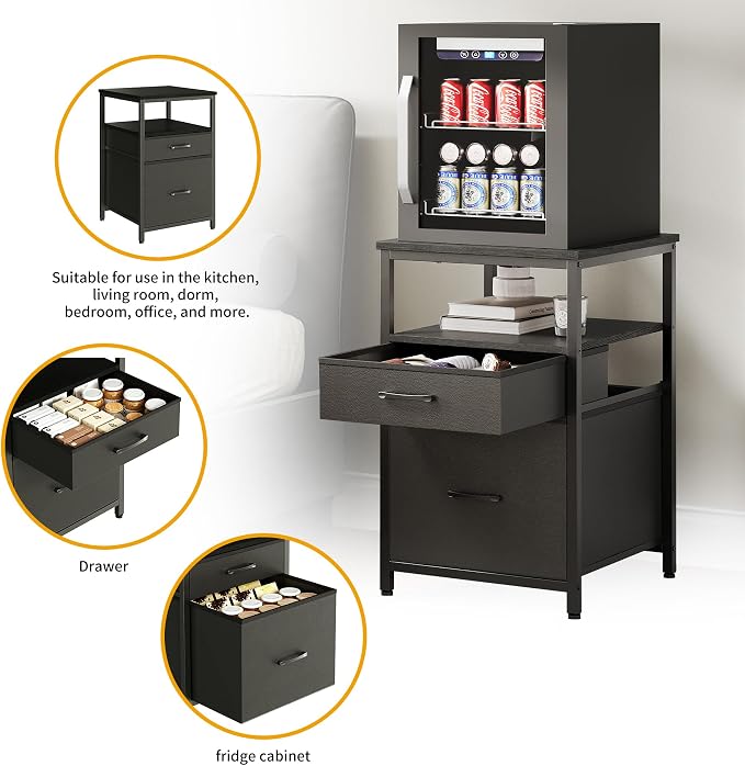 Herture Mini Fridge Stand with 3 Storage, Mini Fridge Cabinet, Beverage Fridge - Image 5