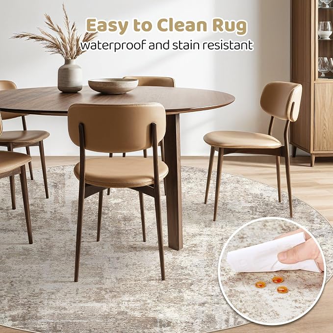 LOONGRUG Round Rug 10x10 Washable Circle Large Neutral Modern Abstract Rug | - Image 5
