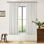 Beige White 63 Inch Length Blackout Pinch Pleated Linen Curtains by Twodrapes