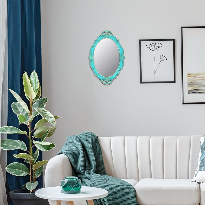 YCHMIR Vintage Small Mirror 14.5 x 10 Inch Oval Blue Wall Mirror - Image 2