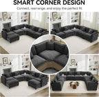 147'' Oversized U Shaped Cloud Sectional Sofa, Chenille Deep Seat Couches - Image 6