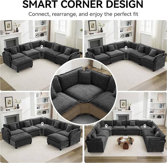 147'' Oversized U Shaped Cloud Sectional Sofa, Chenille Deep Seat Couches - Image 6
