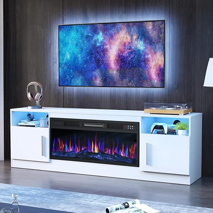 PRETZI Fireplace TV Stand with 36" Fireplace Up to 80" TVs, Remote Control by PRETZI