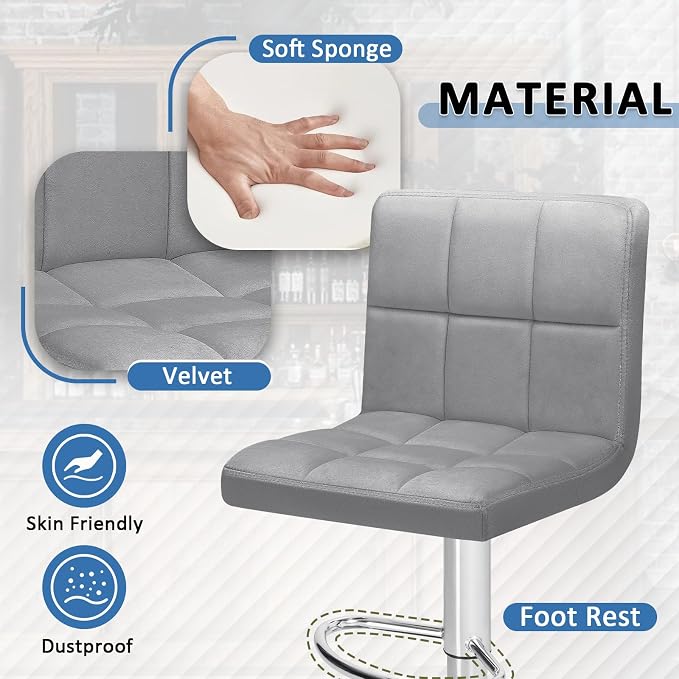 Homall Bar Stools Modern Velvet Adjustable Swivel Barstools, Armless Hydraulic - Image 4