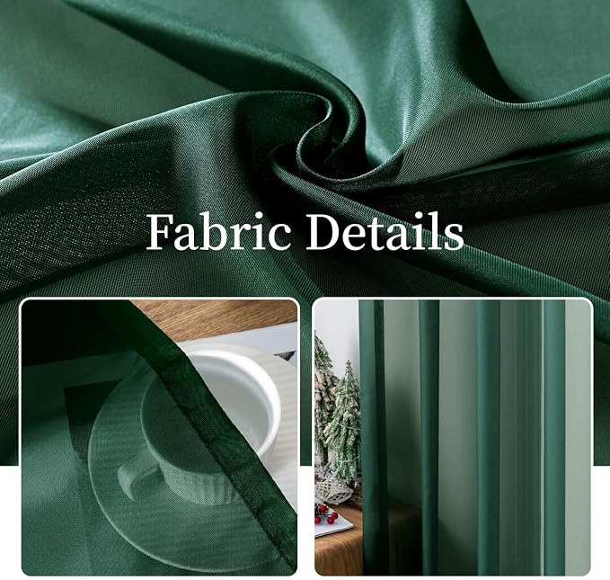 MIULEE Hunter Green Sheer Curtains 54 X 90 Inches, 2 Panels | Solid Color - Image 4