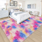 Fluffy Rainbow Colorful Rug for Living Room 6x9 Kawaii Rainbow Tie Dye Area Rug - Image 2