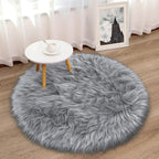 Faux Fur Grey Round Rugs 3ft for Bedroom, Small Fluffy Fuzzy Circle Rug Furry - Image 6
