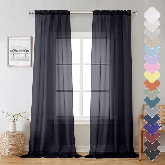Sheer Curtain Panels Set 96" Inches Long, Solid Voile Light Filtering Airy by Lecloud