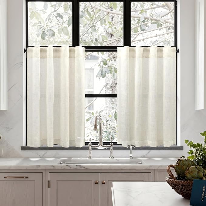 Cream Linen Cafe Curtains 30 Inch Length - Image 7