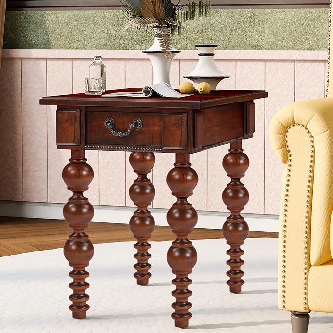 Retro Wooden Side End Table Vintage Nightstand Bedside Table by Amposei