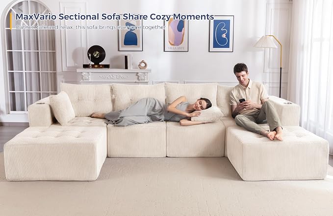 MAXYOYO 129.5" Modular Sectional Sofa Couch, U Shaped Modern Cloud Couch - Image 4