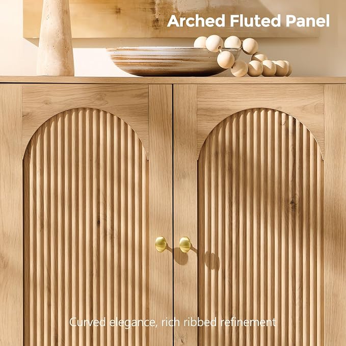 IFBUY Modern Sideboard Buffet Cabinet, 92.63" W Fluted Arched Buffet Cabinet - Image 4