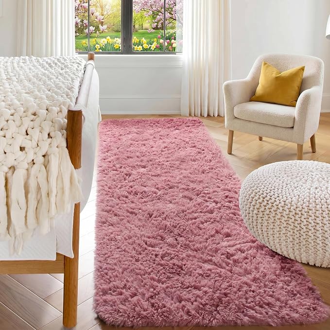 Blush Runner Rugs for Bedroom Living Room, Fluffy 2x6 Hallway Soft Area Rug | by ONASAR