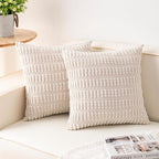 Pack of 2 Corduroy Decorative Throw Pillow Covers 16x16 Inch, Cream White | by Unknown
