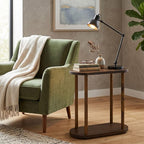 Oval Solid Wood Narrow Side Table, Slim Small Pedestal Coffee Table - Image 2
