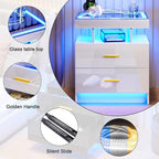 HNEBC Auto LED Nightstand Set of 2, High Gloss Bedside Table has 2 Drawers - Image 7