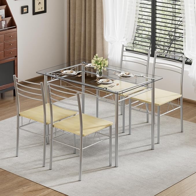 VECELO Dining Table Set for 4, 5-Piece Glass Kitchen Table - Image 5