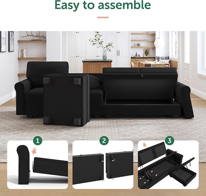 HONBAY Sectional Sofa with Storage Seat Velvet U Shaped Couch with Reversible - Image 7
