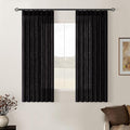 Black Pinch Pleated Linen Semi Sheer Curtains 45 Inch Length 2 Panels Set | by Twodrapes