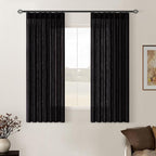 Black Pinch Pleated Linen Semi Sheer Curtains 45 Inch Length 2 Panels Set | by Twodrapes