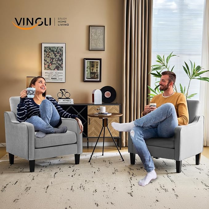 VINGLI Accent Chairs for Living Room, Line Comfy Upholstered Sofa Chair Mid - Image 9