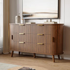 Decofy Fluted 6 Drawers Dresser, Curved Profile & Sturdy Legs, Wood TV Stand - Image 3