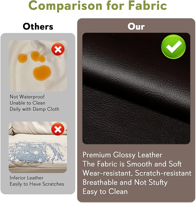 STHOUYN Black Faux Leather 3 Seater Sofa and Accent Chair Set of 2, Modern - Image 8