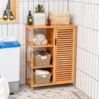 Tangkula Bamboo Bathroom Floor Cabinet, Storage Cabinet - Image 4