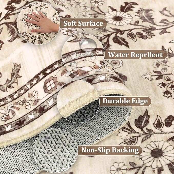 Yamaziot 2x5 Washable Hallway Runner Rug Non Slip Floral Carpet, Stain Resistant - Image 5
