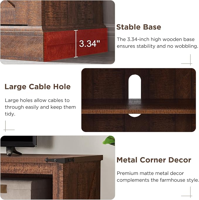 OKD Fireplace TV Stand for 65+ Inch TV, Rustic Media Console w/Sliding Barn - Image 4