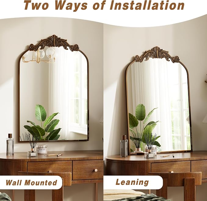 VooBang Vintage Arched Bathroom Mirror, 24x36 Inch Retro Wall Mounted Vanity - Image 2