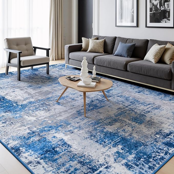 Rugflix 8x10 Area Rugs for Living Room, Washable Blue Grey Large Rug | Machine - Image 9