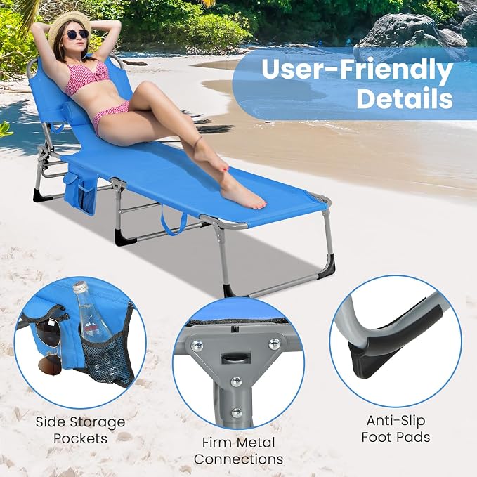 Goplus Tanning Chair, Folding Adjustable Patio Lounge Chair - Image 6