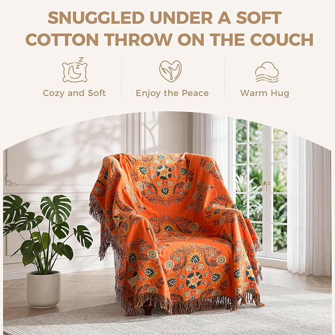 LUTBM Boho Throw Blanket for Bed 100% Cotton Soft Lightweight Quilt Floral - Image 4