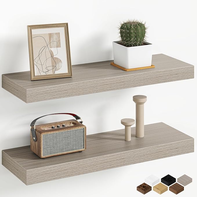 Fun Memories 20 Inch Floating Shelves Wall-Mounted, Engineered Wood Wall Shelves by FunMemories