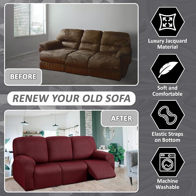 ULTICOR 8-Pieces Recliner Sofa Covers, Yarn Dyed Stretch Reclining Couch Covers - Image 4