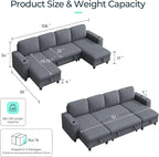 LINSY HOME Sectional Sofa with Pull Out Bed, 4 Seats Corduroy Reversible - Image 2