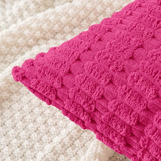MIULEE Corduroy Decorative Throw Pillow Covers 18x18 Hot Pink Pack of 2 | Soft - Image 2