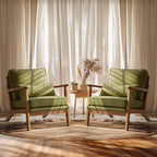 VINGLI Solid Wood Wide Armrests Accent Chair Set of 2, Upholstered Mid Century by VINGLI