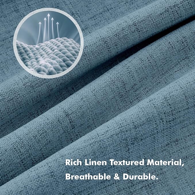 MIULEE 100% Blackout Linen Curtains 42 x 96 Inch Stone Blue 2 Panels | Thermal - Image 3