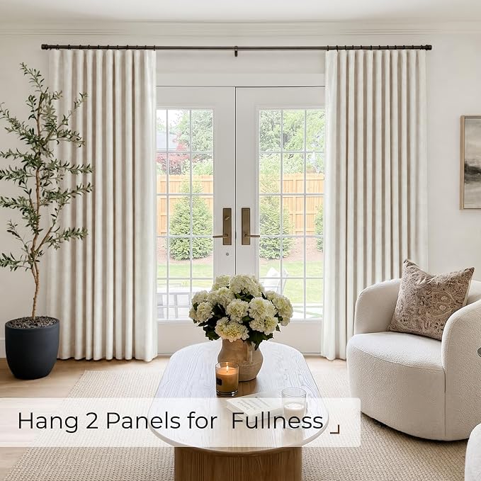 INOVADAY Linen Textured 100% Blackout Sliding Door Curtains 102x90 Cream | 1 - Image 4